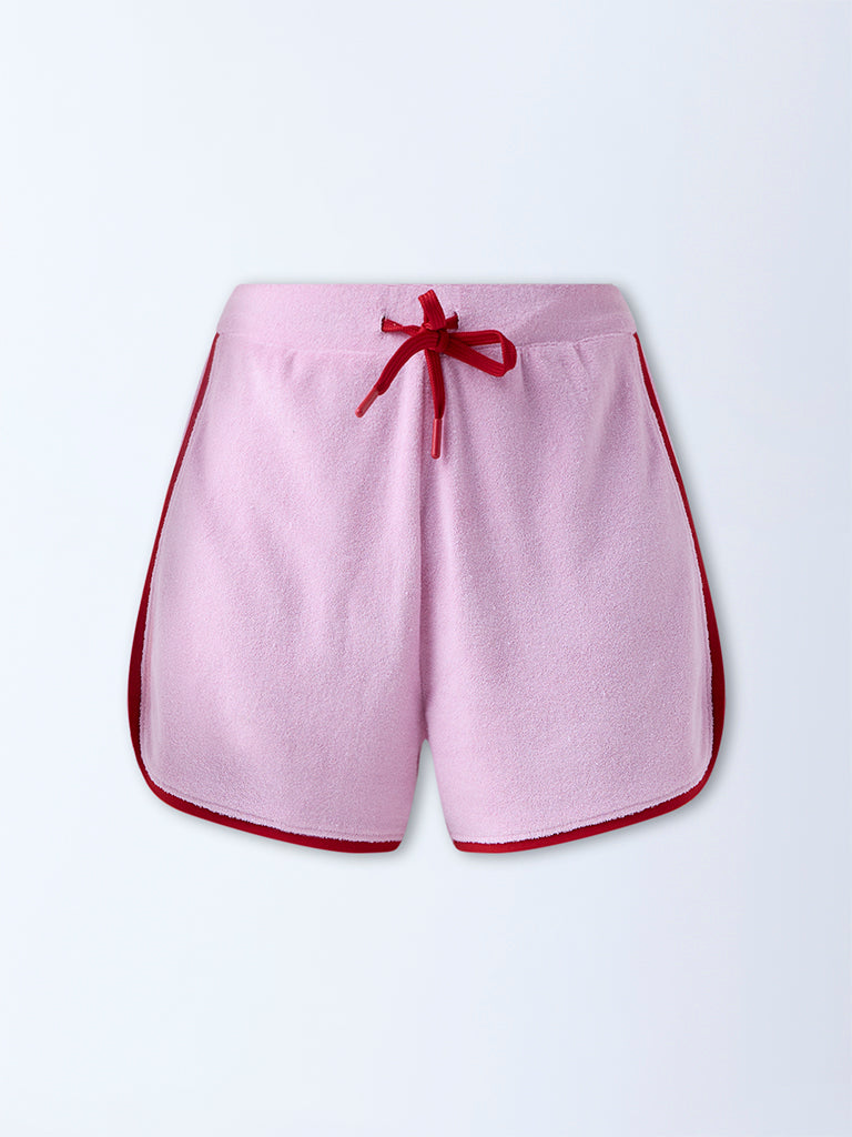 Studiofit Pink Self-Textured High-Rise Cotton-Blend Shorts