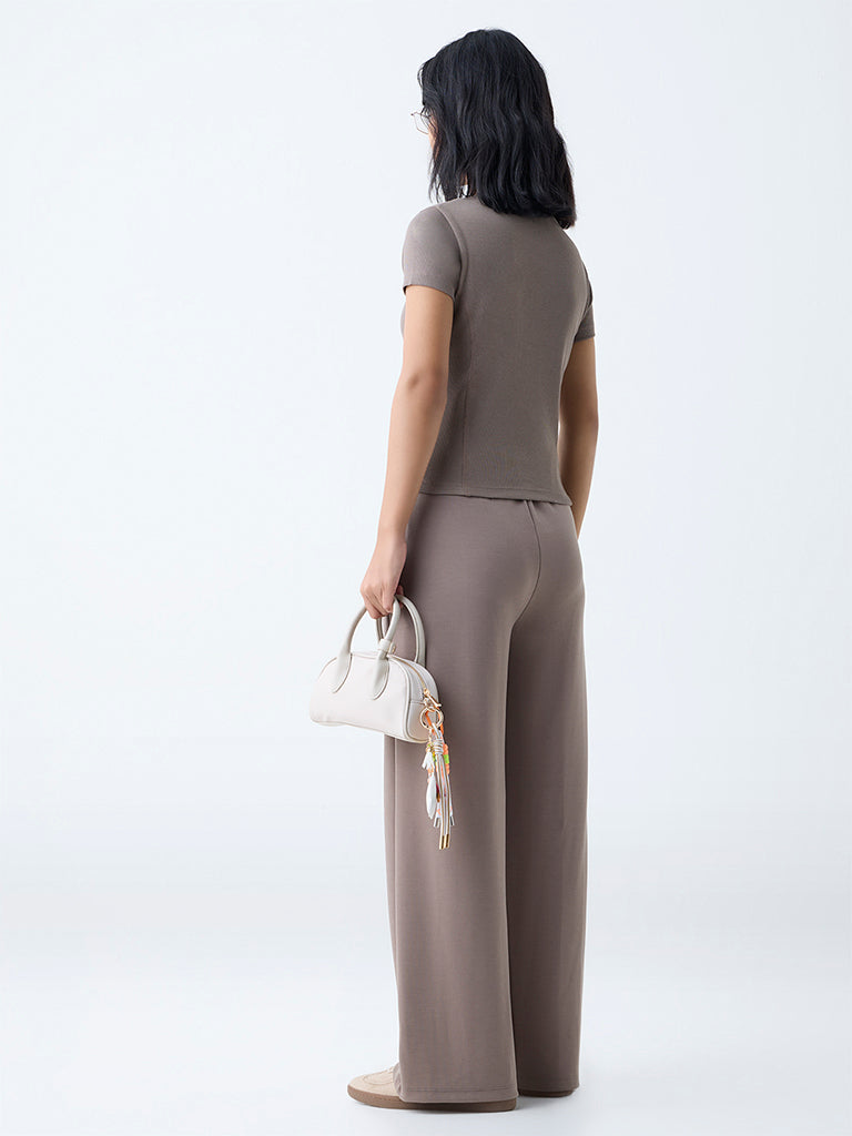 Studiofit Brown Solid High-Rise Track Pants