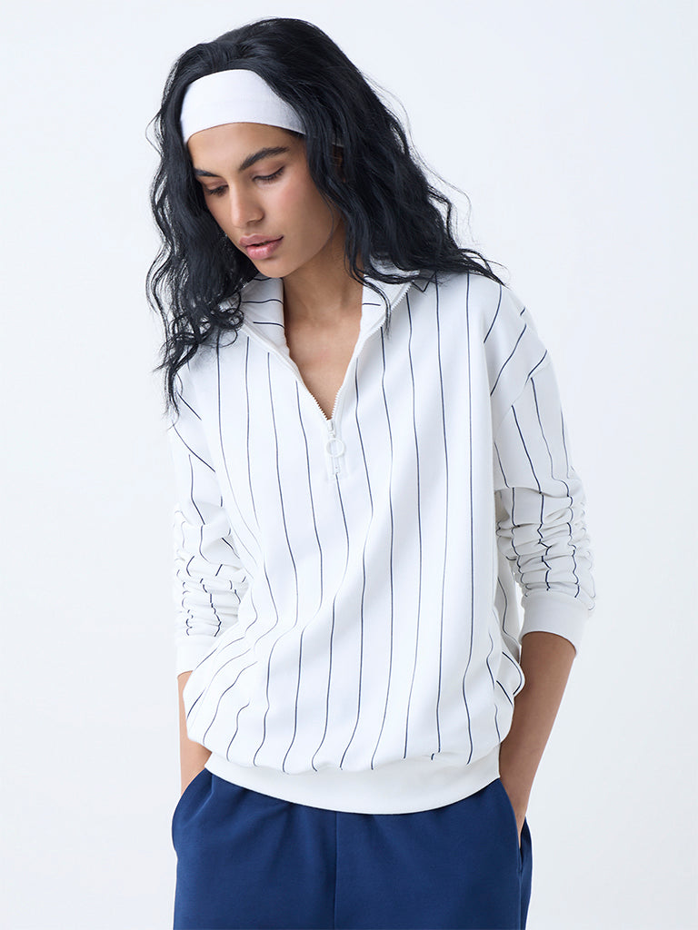 Studiofit White Cotton-Blend Quarter-Zip Sweatshirt