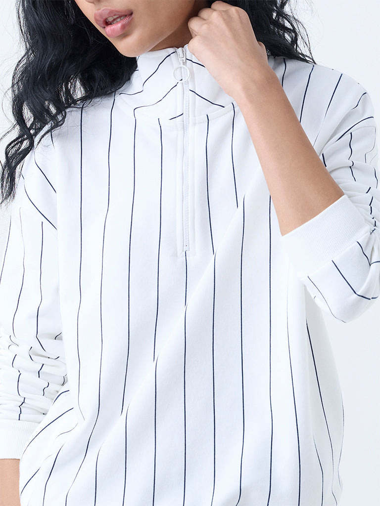 Studiofit White Cotton-Blend Quarter-Zip Sweatshirt