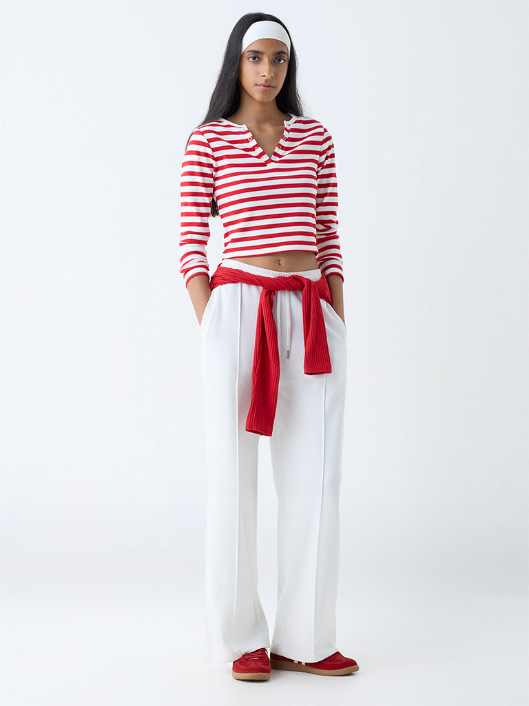 Studiofit Red Striped Cotton-Blend T-Shirt