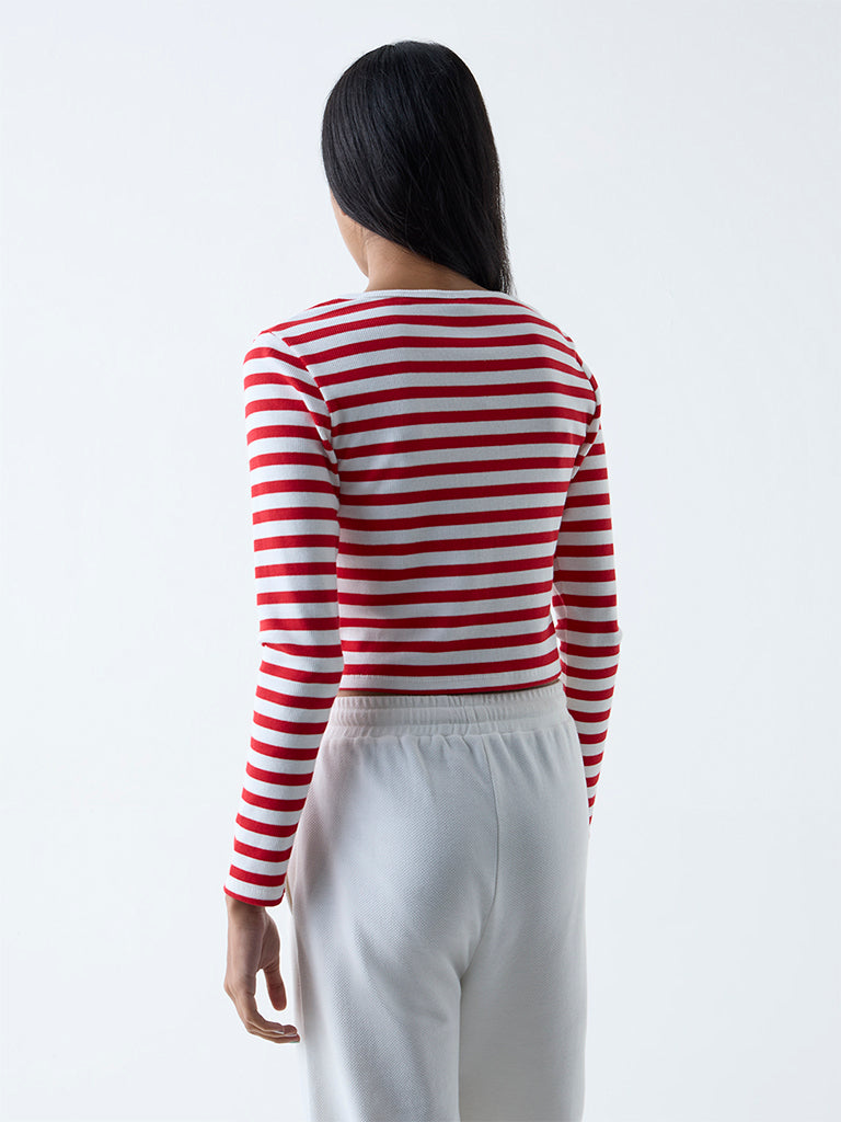 Studiofit Red Striped Cotton-Blend T-Shirt