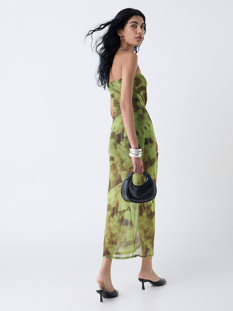 Nuon Lime Floral Design Mesh Tube Dress