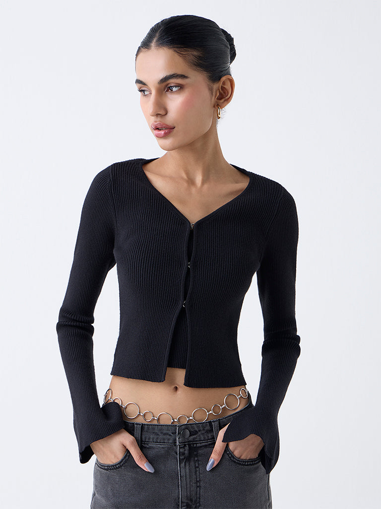 ESIO Contour knit cardigan ブラック ESIÓ - コントゥア ニットカーディガン (ブラック) Contour knit