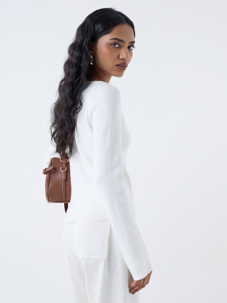 LOV White Ribbed Criss-Cross Top