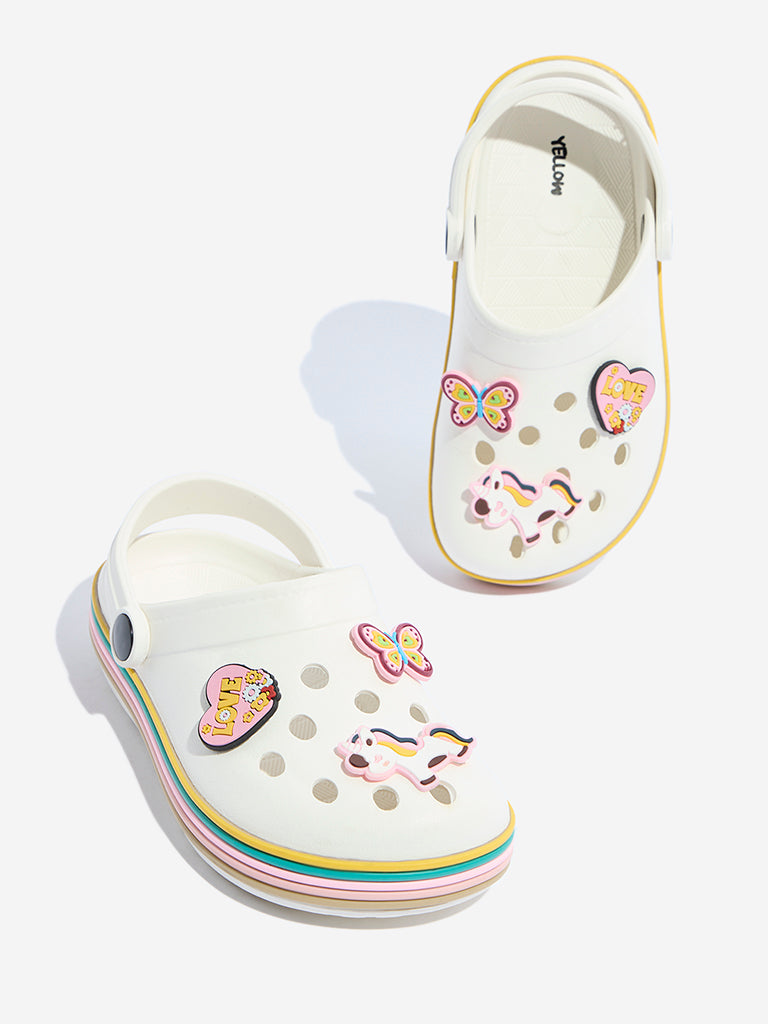 Westside Yellow Kids White Applique-Detailed Clogs for Casual Wear Zoomed View