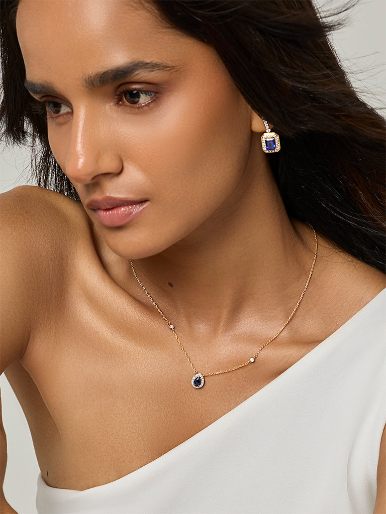 Westside X Pome Sapphire Pear Lab Diamond Halo Necklace