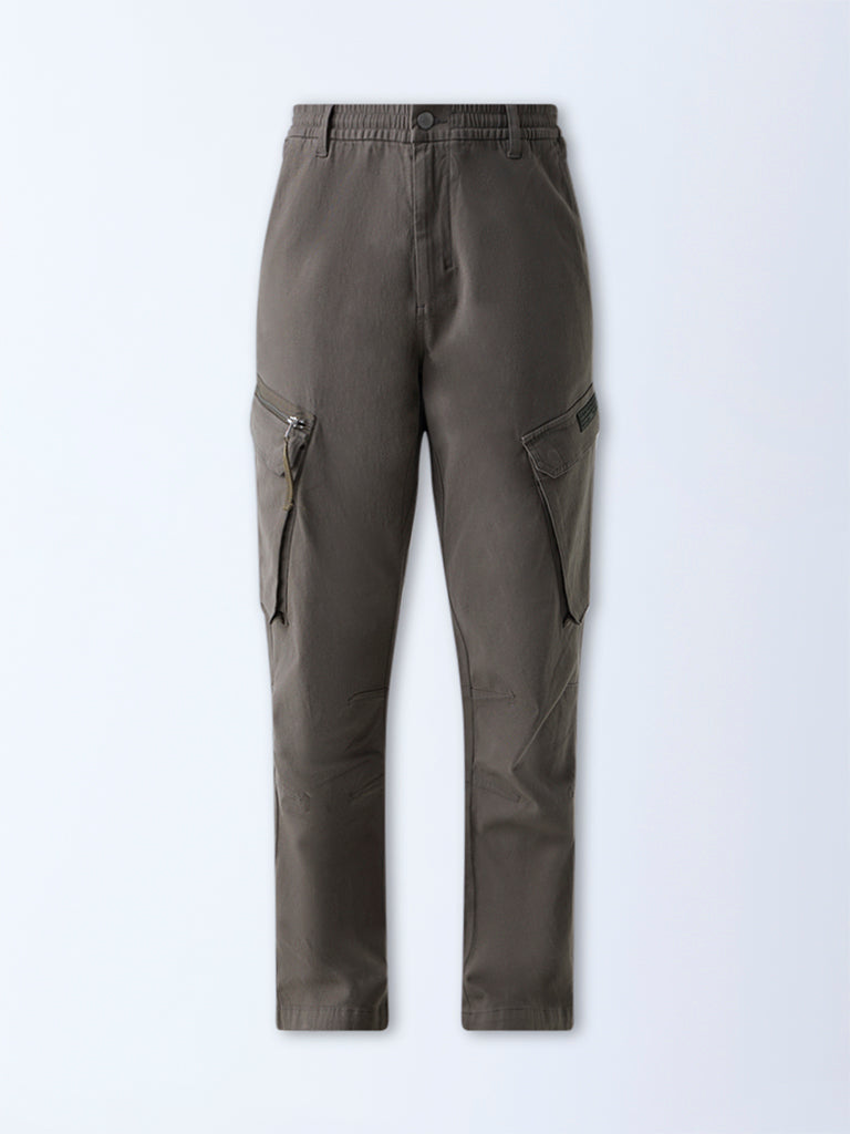 Nuon Olive Relaxed-Fit Mid-Rise Cotton Trousers