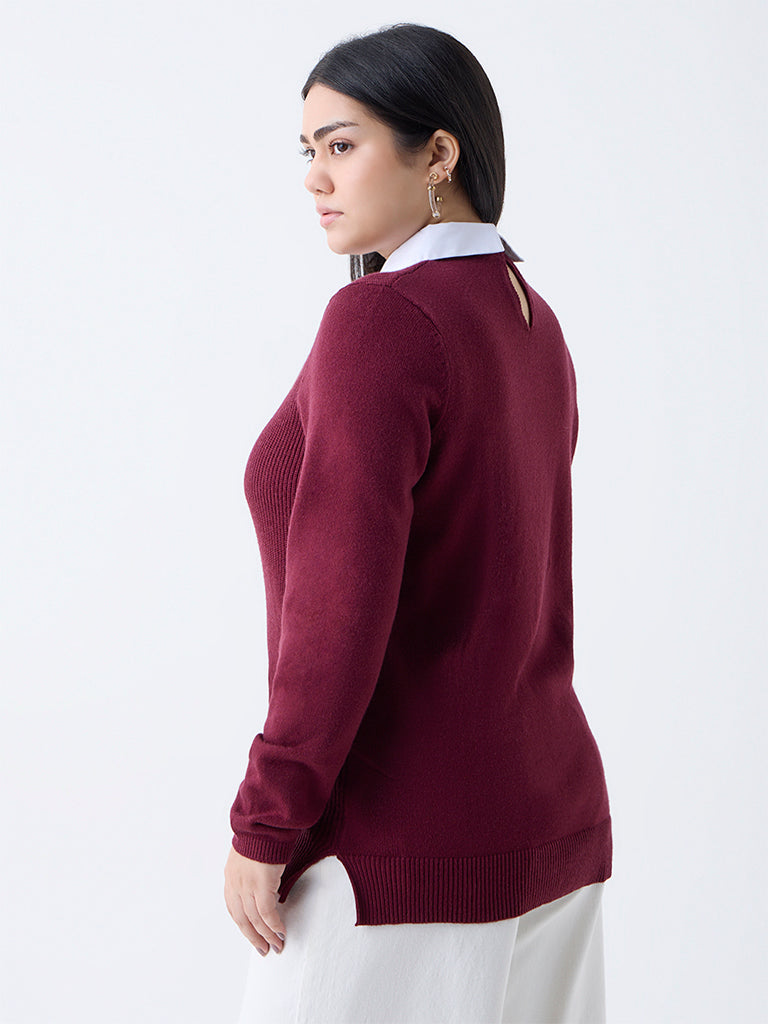 Gia Maroon Knit-Textured Sweater