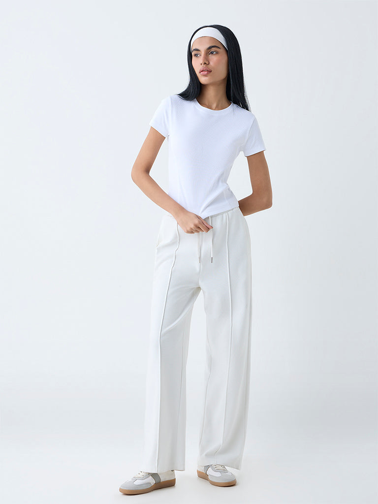 Studiofit White Ribbed-Textured Cotton-Blend T-Shirt