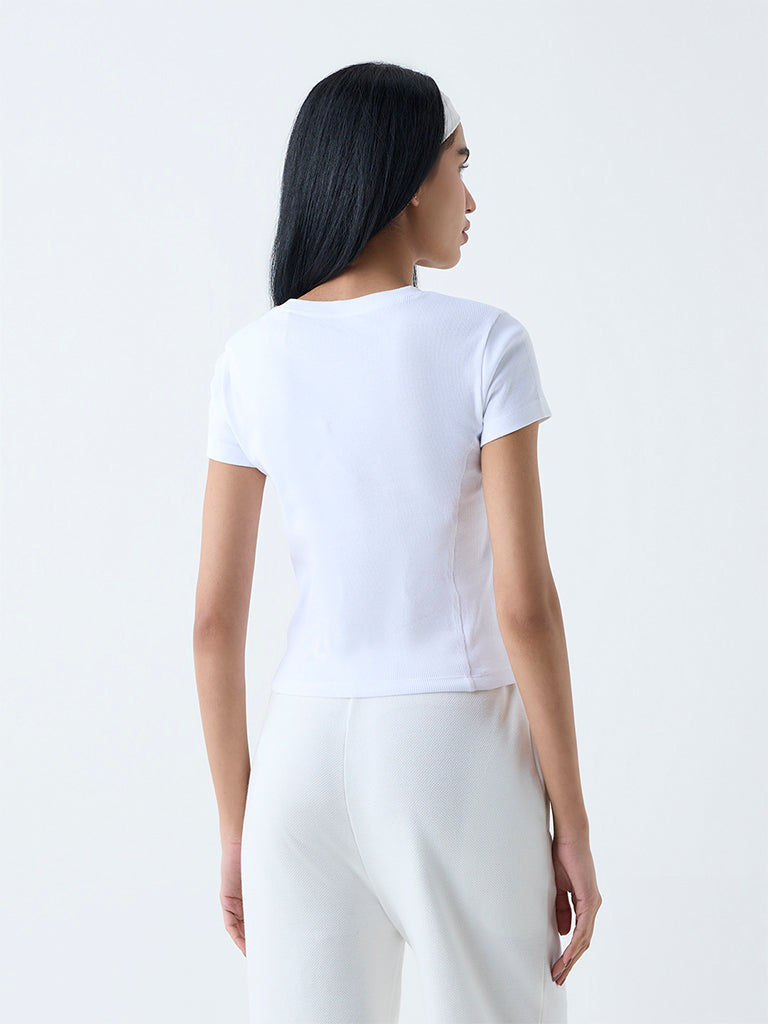 Studiofit White Ribbed-Textured Cotton-Blend T-Shirt