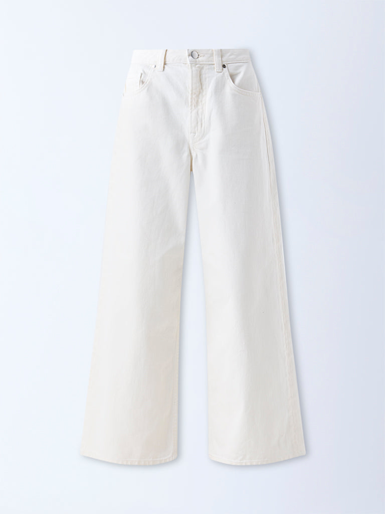 Nuon White Solid High-Rise Flared Jeans