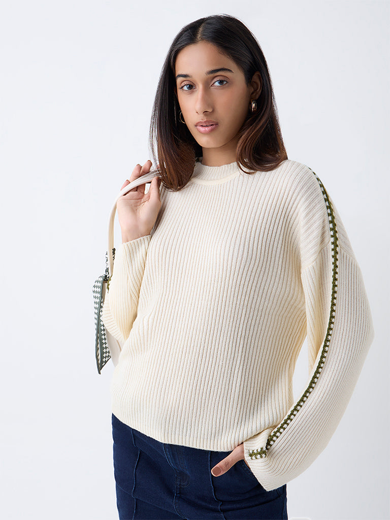 LOV Cream Embroidered Sweater
