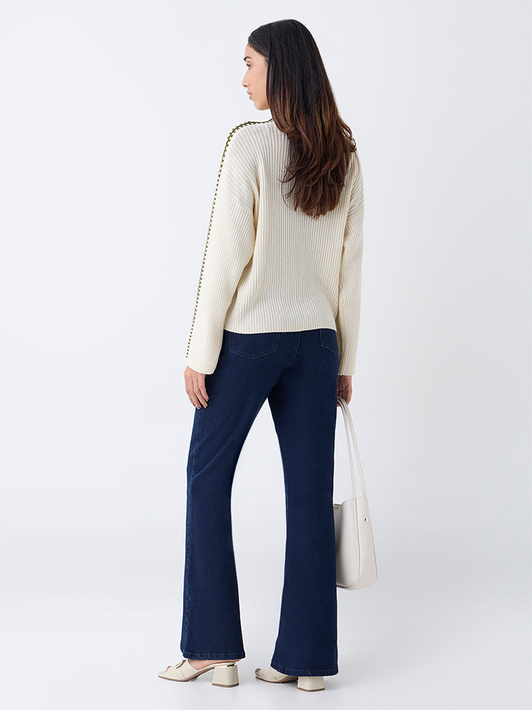 LOV Cream Embroidered Sweater