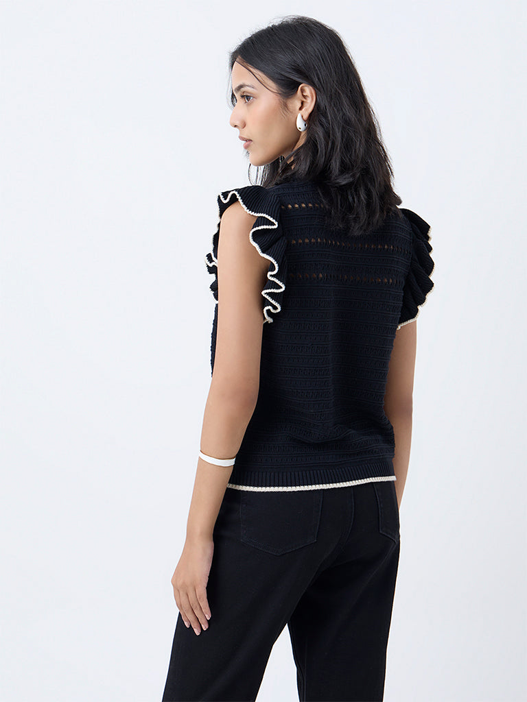 LOV Black Knitted Cotton Top
