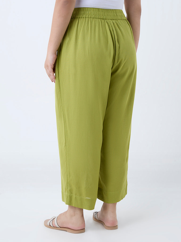 Westside Diza Women's Lime Solid Ethnic Pants for Work Wear Back View