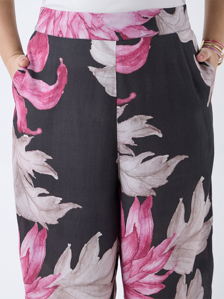 Westside Diza Women's Multicolour Foliage Detailed Ethnic Pants for Work Wear Zoomed View
