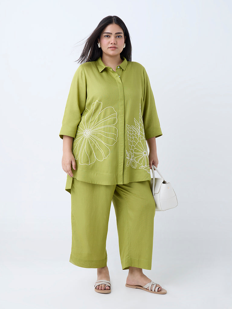 Westside Diza Women's Lime Floral Pattern Tunic for Work Wear Full View