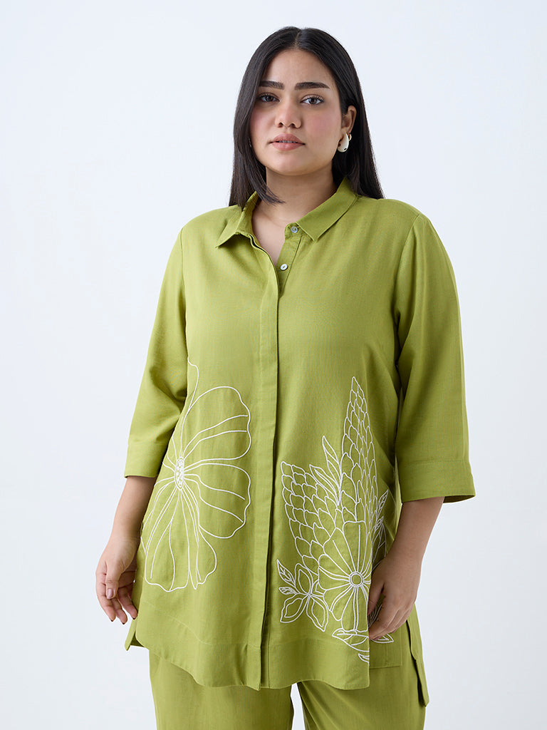Westside Diza Women's Lime Floral Pattern Tunic for Work Wear Front view