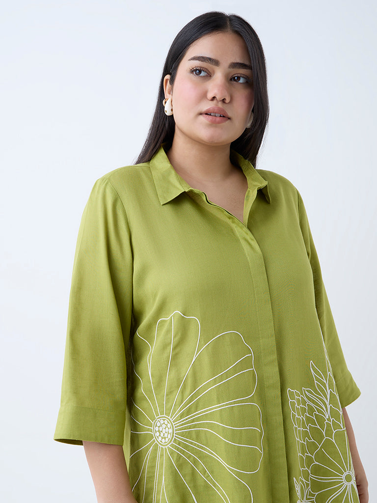 Westside Diza Women's Lime Floral Pattern Tunic for Work Wear Zoomed View