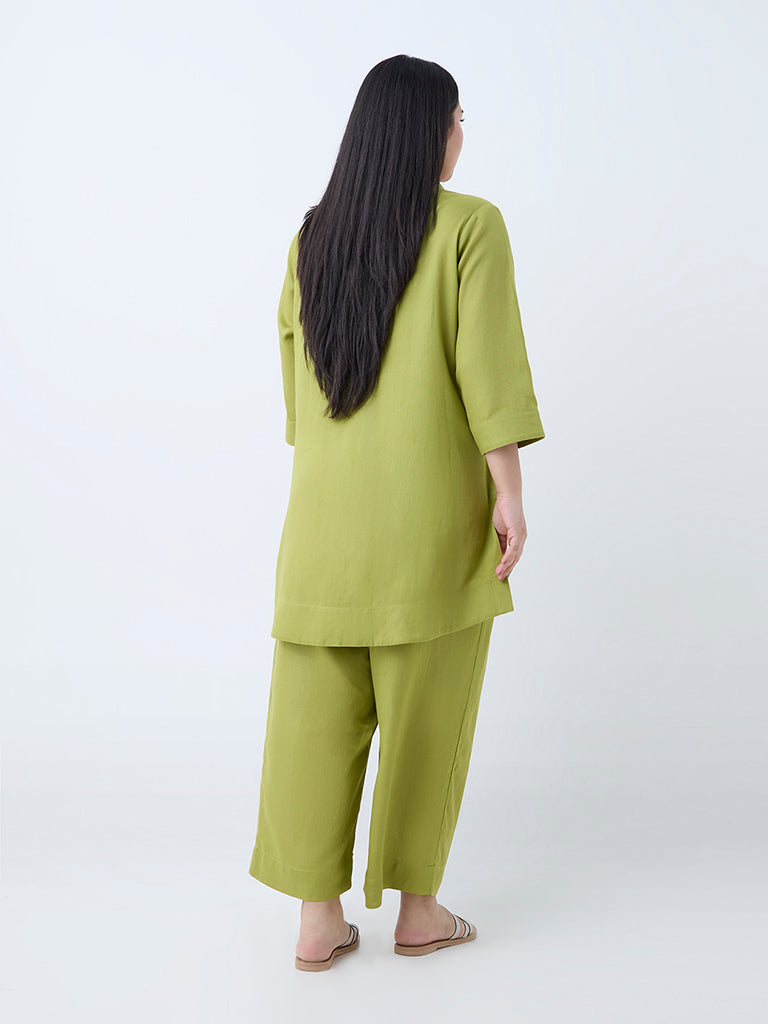 Westside Diza Women's Lime Floral Pattern Tunic for Work Wear Back View