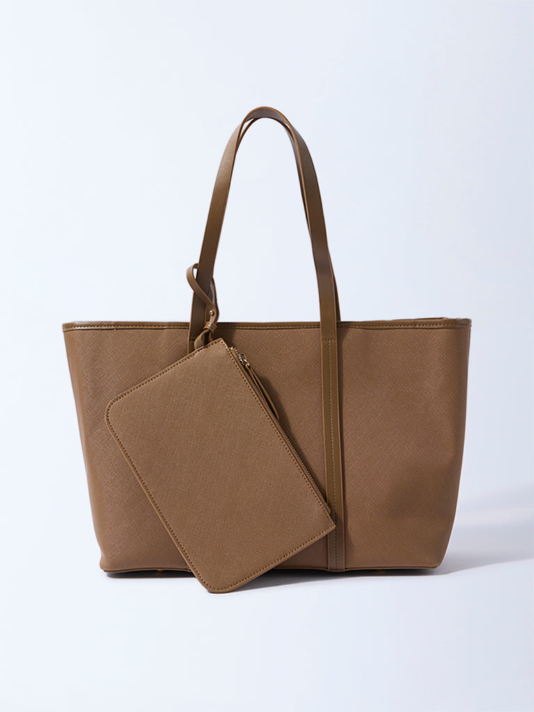Buy Westside Tan Panel-Detailed Tote Bag with Laptop Sleeves and