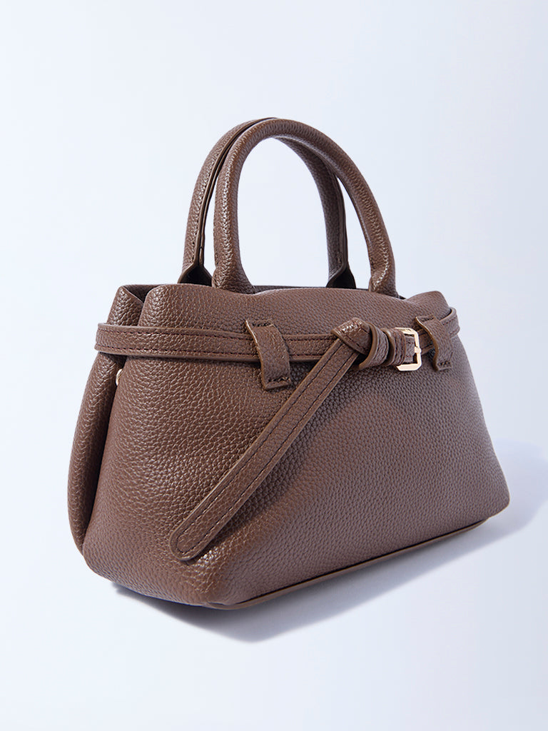 Westside Brown Textured Sling Bag with Belt