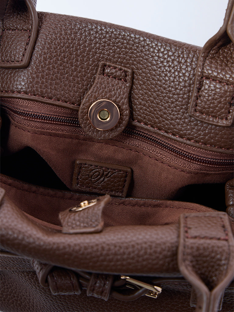 Westside Brown Textured Sling Bag with Belt