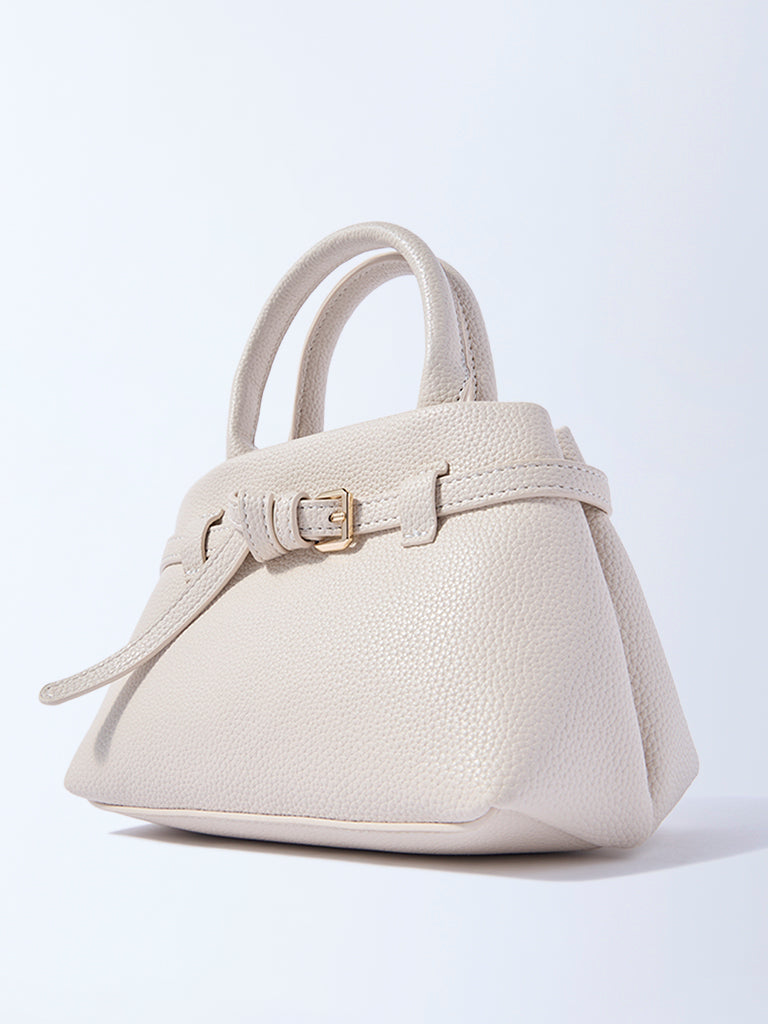 Westside Off-White Textured Sling Bag with Belt