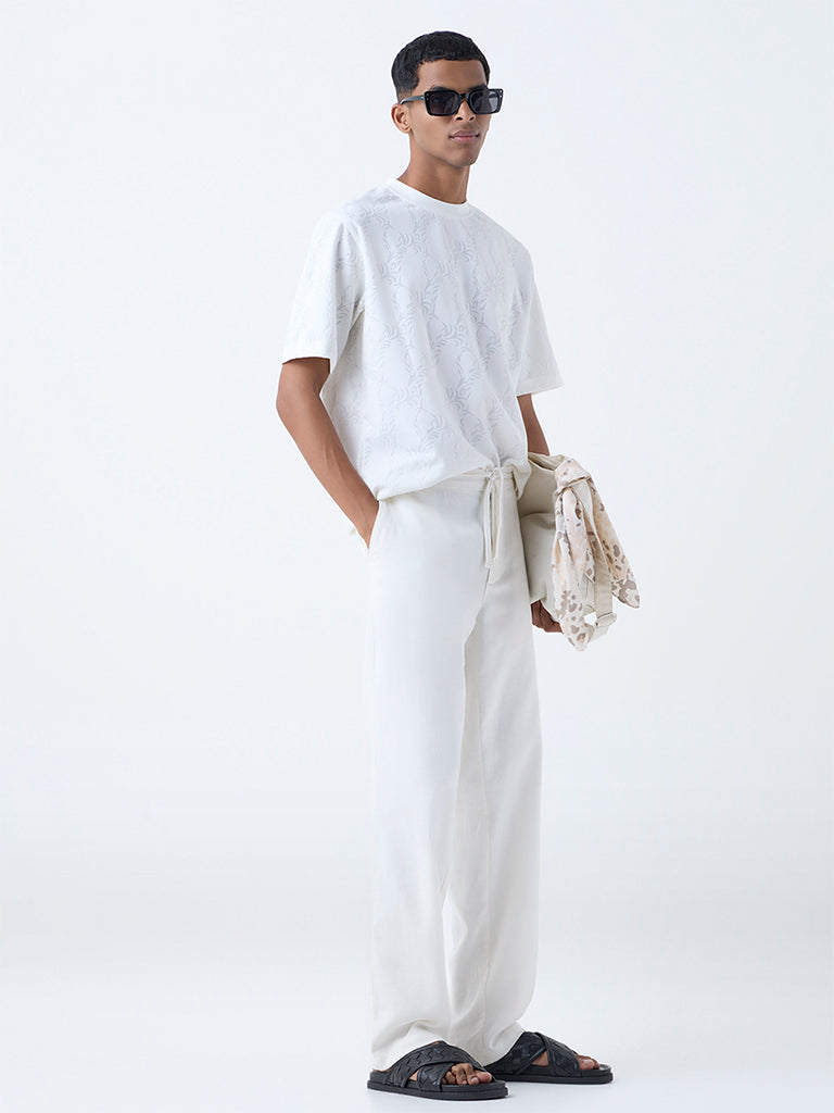 ETA White Botanical Design Relaxed-Fit T-Shirt