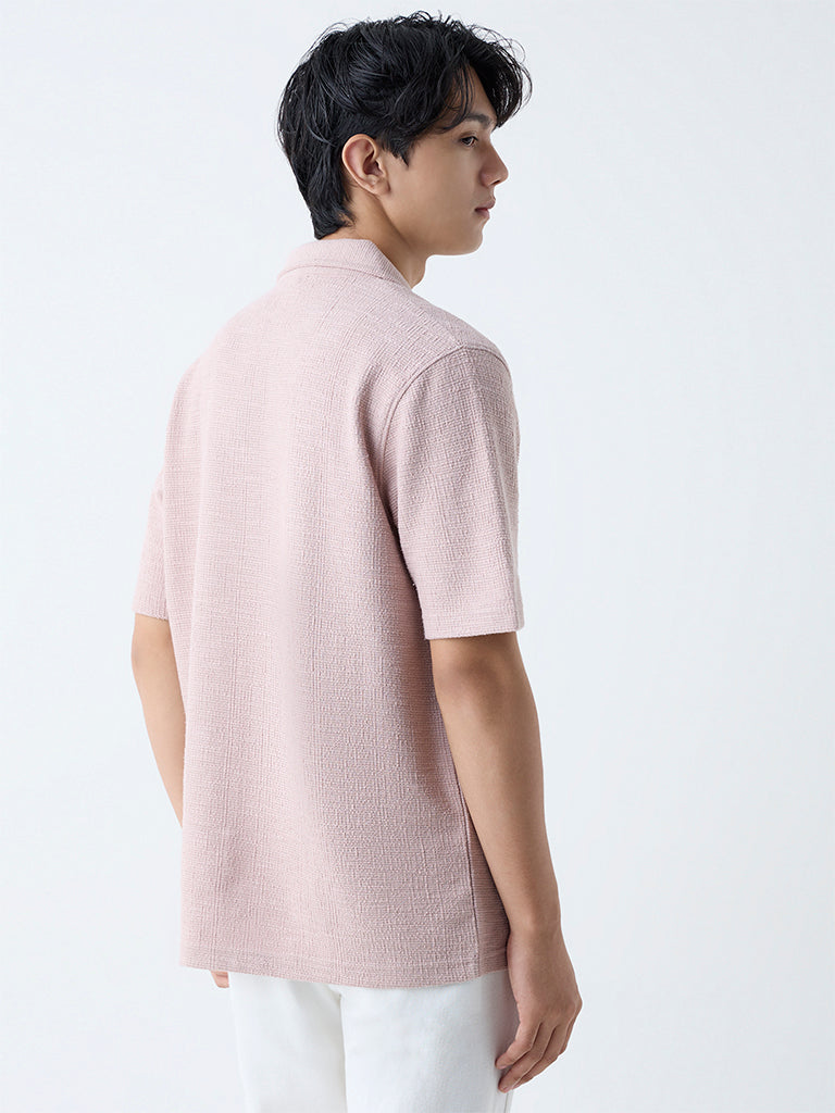 Westside ETA Men's Light Pink Self Relaxed-Fit Cotton-Blend Polo T-Shirt for Casual Wear Back View