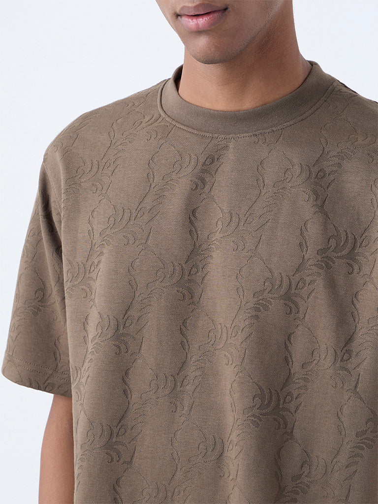 ETA Brown Botanical Pattern Relaxed-Fit T-Shirt