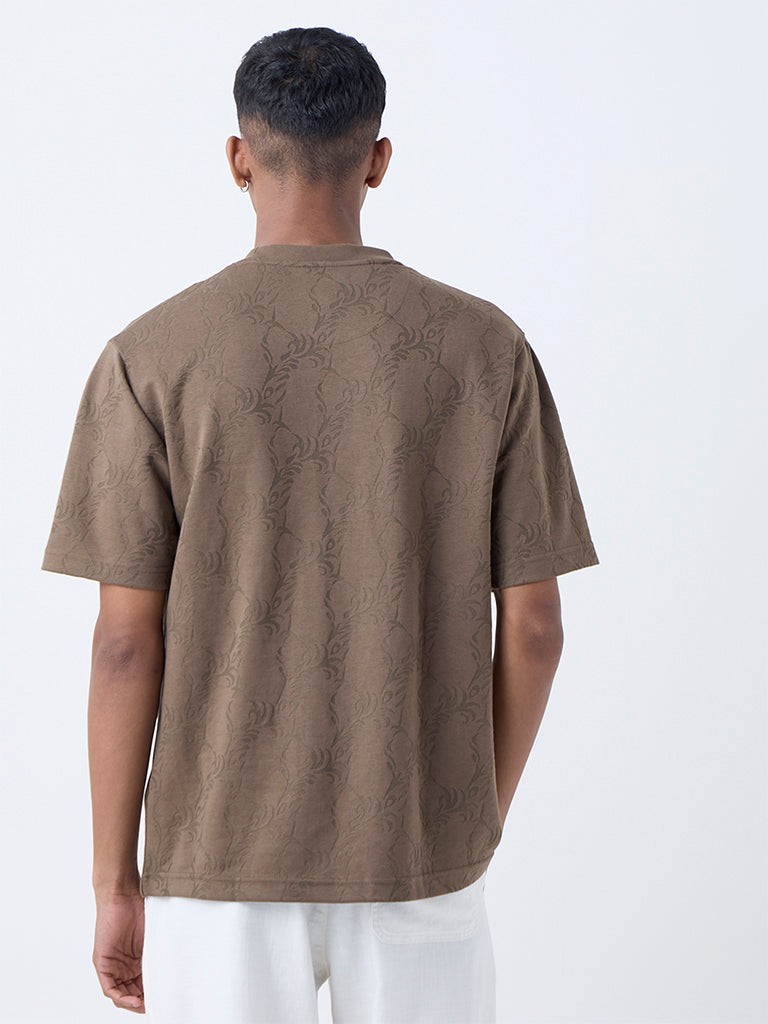 ETA Brown Botanical Pattern Relaxed-Fit T-Shirt