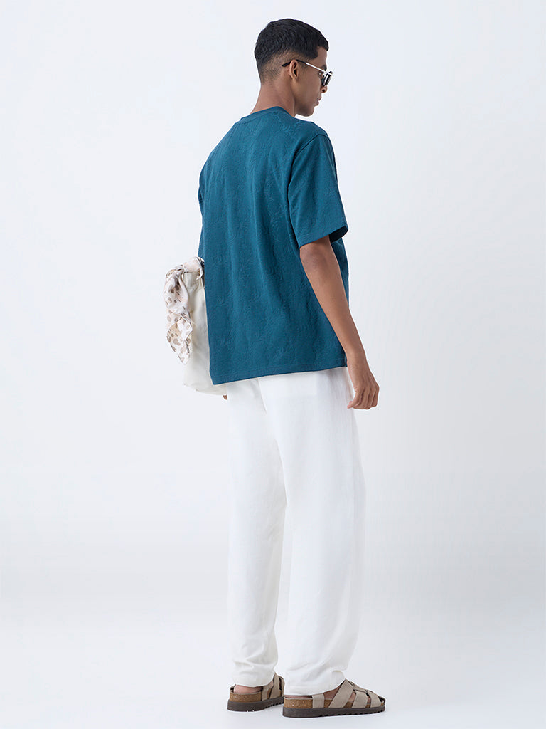 ETA Dark Teal Botanical Design Relaxed-Fit Cotton-Blend T-Shirt