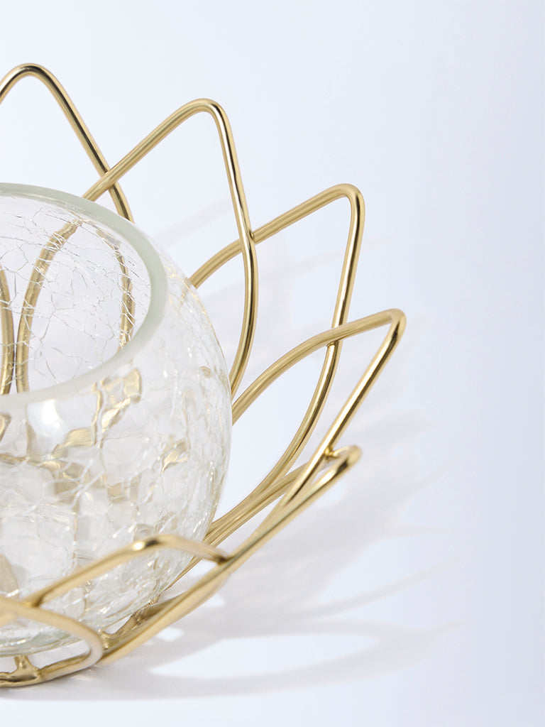 Westside Home Gold Wired Lotus with Glass Candle Stand