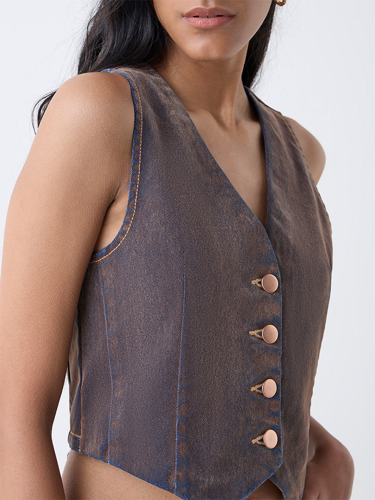 Nuon Brown Suede Cotton Vest Top
