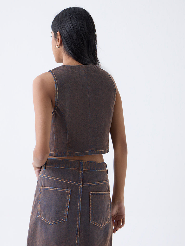 Nuon Brown Suede Cotton Vest Top