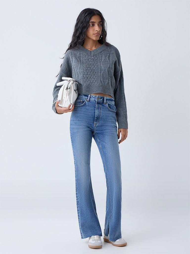 Nuon Blue Faded High-Rise Flared Jeans