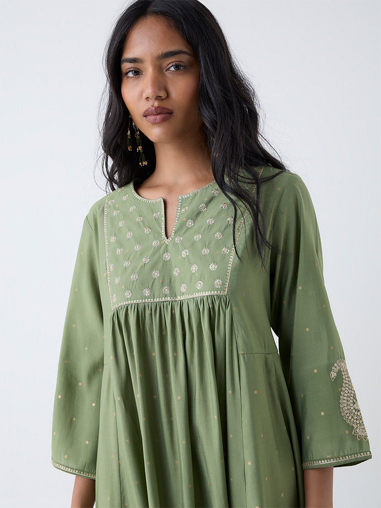 Utsa Green Embroidered Anarkali Kurta