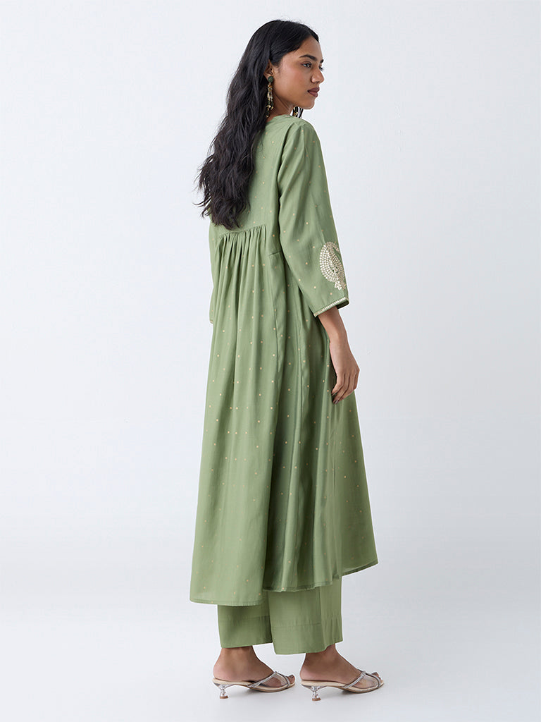 Utsa Green Embroidered Anarkali Kurta