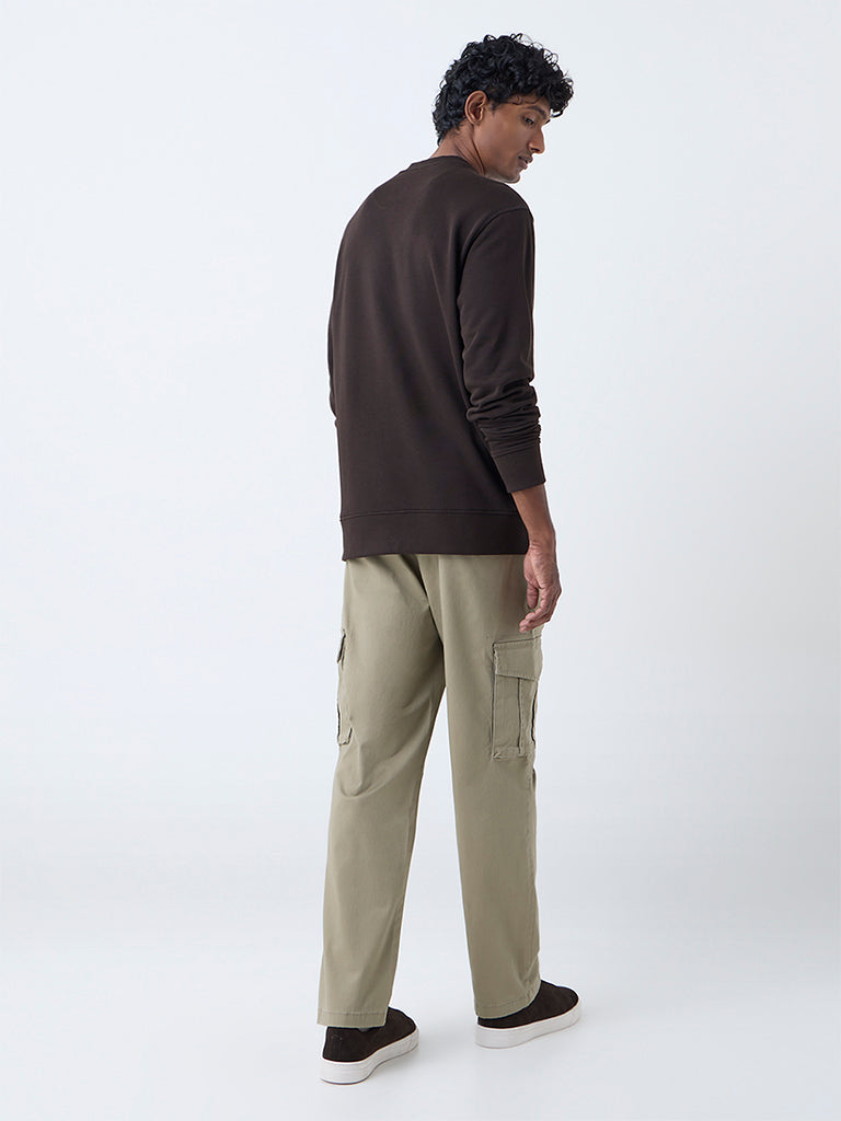 WES Casuals Beige Relaxed-Fit Mid-Rise Cotton-Blend Pants