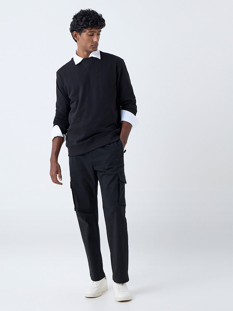 WES Casuals Black Relaxed-Fit Mid-Rise Cotton-Blend Pants
