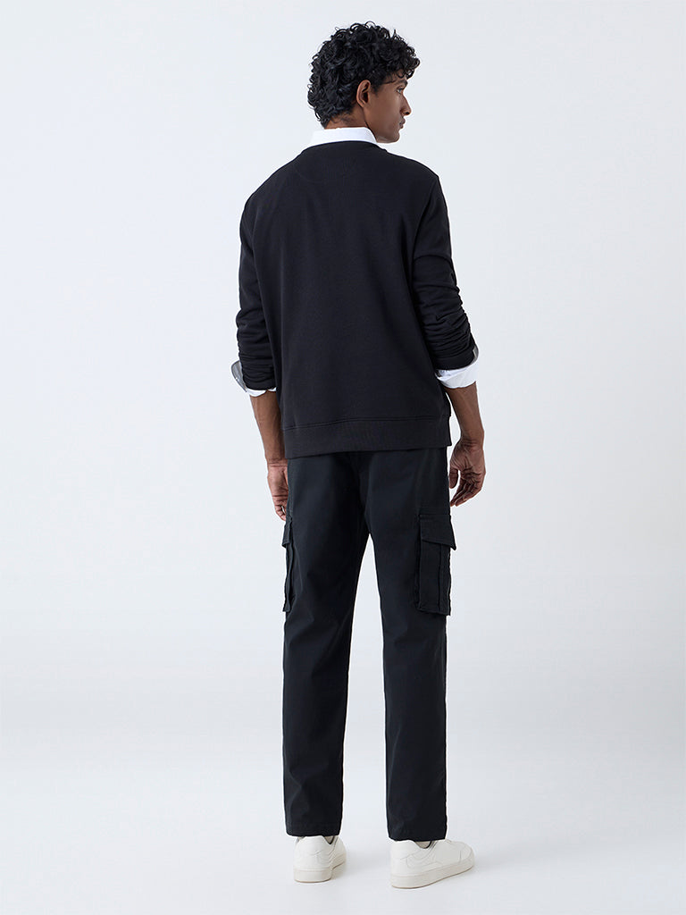 WES Casuals Black Relaxed-Fit Mid-Rise Cotton-Blend Pants