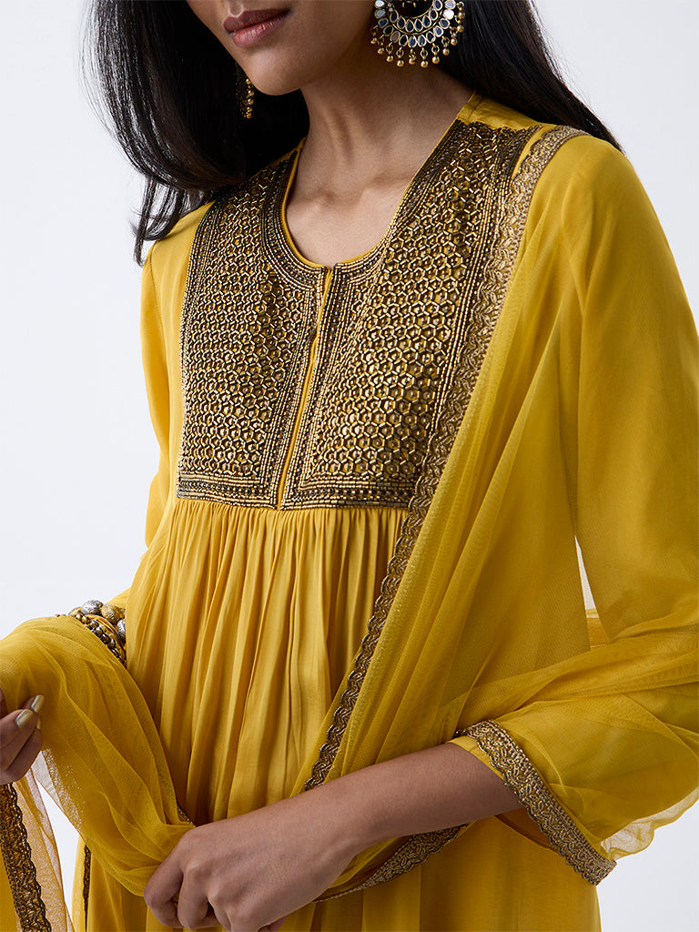 Westside Vark Women's Mustard Embellished A-Line Ethnic Set for Festival Wear Zoomed View