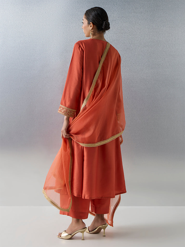 Vark Rust Embellished A-Line Ethnic Set