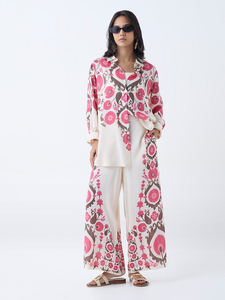 Utsa Cream Floral Printed Tunic