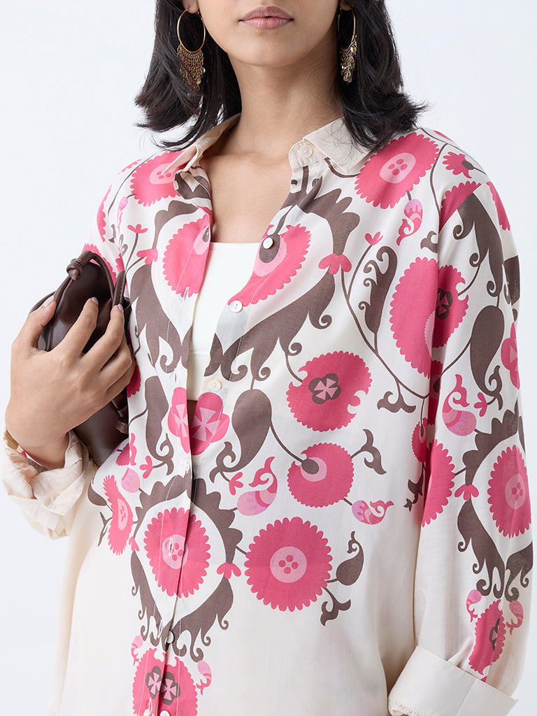 Utsa Cream Floral Printed Tunic