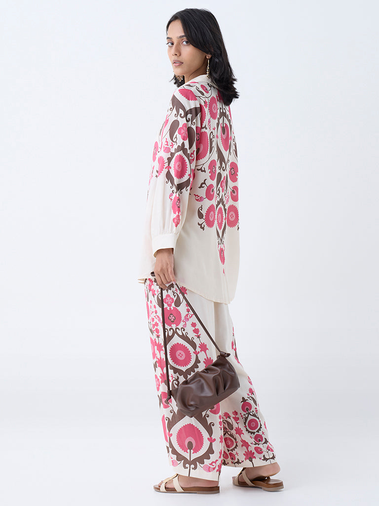 Utsa Cream Floral Printed Tunic