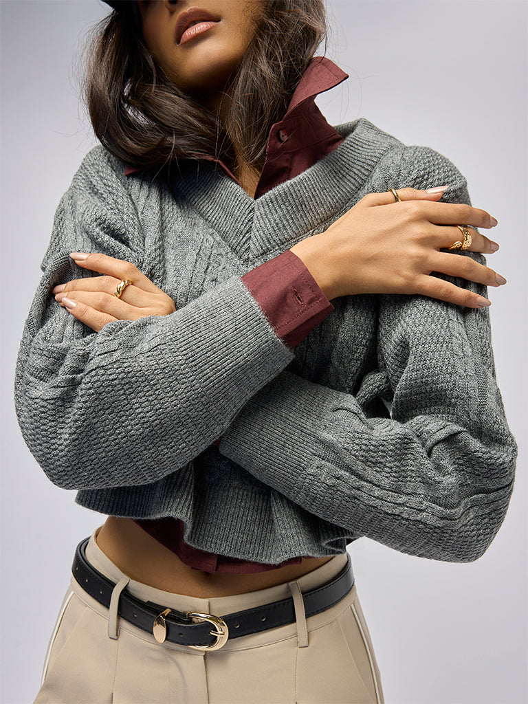 Nuon Grey Cable-Knit Sweater