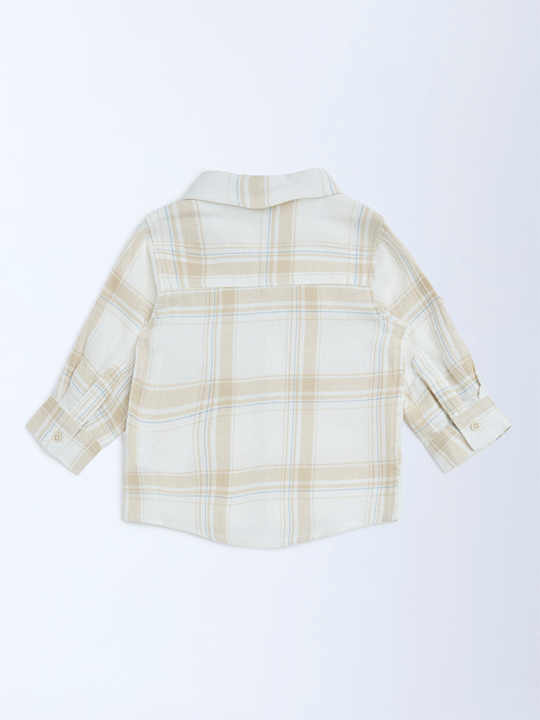 HOP Baby Beige Checks Detailed Cotton Shirt